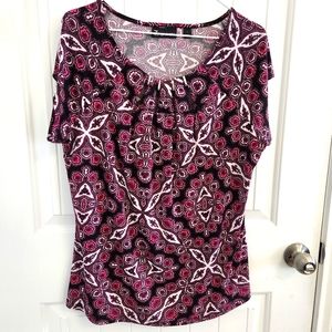 7th Avenue New York & Company Black w/Burgundy Pink Blouse  Top Size Large